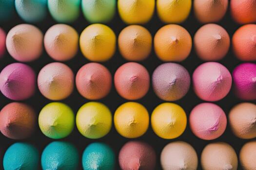 Many colored crayons are arranged in a row photo
