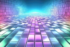 A 3d image of a colorful brick wall with a bright light photo