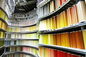 A large room with many different colors of paint photo