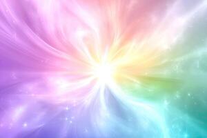 A colorful rainbow light is shining through a space photo