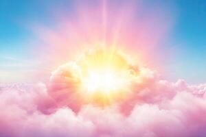 The sun is shining through the clouds in this photo