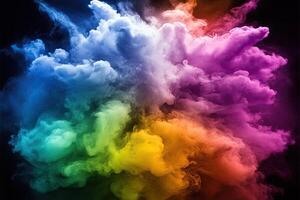 Colorful smoke cloud on black background photo