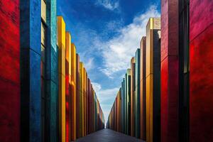 A long walkway with many colorful buildings photo