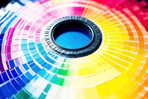 A close up of a color wheel with a camera lens photo