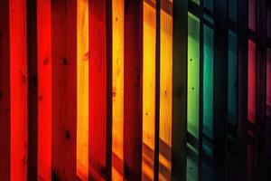 Colorful wooden wall with light shining through it photo