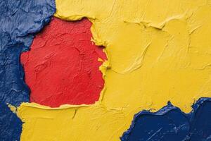 A close up of a painted wall with a red and yellow paint photo