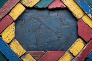 Colorful painted wood frame with a hexagon shape photo