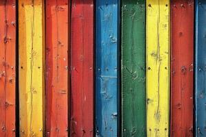 A colorful wooden fence with many different colors photo
