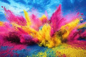 Colorful holi powder explosion on the ground photo
