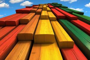 Colorful wooden blocks stacked on top of each other photo