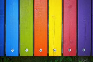 A rainbow colored bench photo