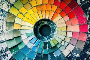 Color wheel with paint samples on a wall photo