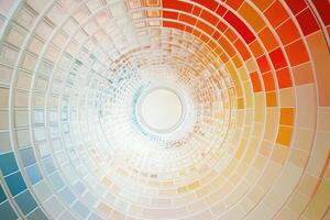 Colorful spiral of paint samples in a room photo