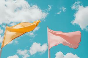 Two flags are flying in the air photo