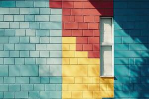 Colorful tiled wall with window photo