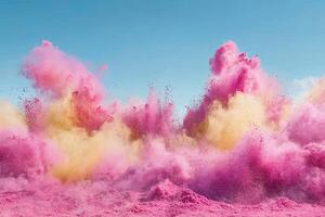 Pink powder is thrown into the air photo