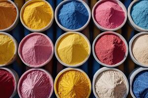 Colorful powders in bowls photo