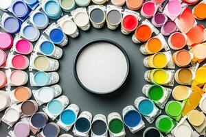 Paint colors in a circle with a white circle in the middle photo