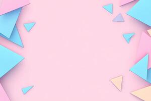 3d render of colorful paper triangles on a pink background photo