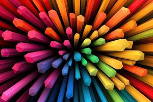 Colorful colored pencils in a burst of light photo
