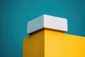A white and yellow wall with a blue sky photo