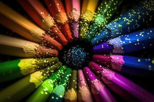 Colorful pencils in a circle with glitter photo