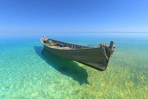 A boat floating in the clear water photo