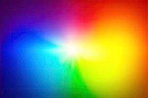 A rainbow colored light is shown in a dark room photo
