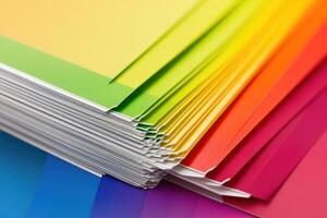 A stack of colorful paper with a rainbow pattern photo