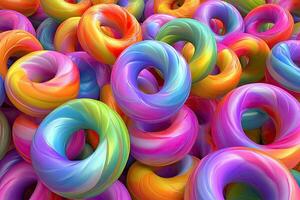 A bunch of colorful donuts are arranged in a pile photo