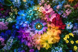 Colorful flowers arranged in a circle photo