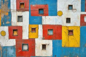 Colorful blocks of different sizes on a wall photo