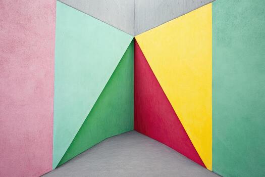 A colorful wall with a triangle shape in the middle photo