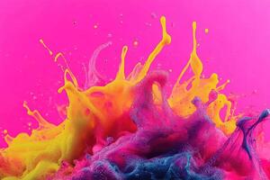 Colorful ink splash on a pink background photo