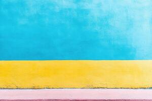 Colorful wall with blue, yellow and pink stripes photo