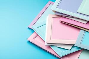 Colorful frames on blue background photo
