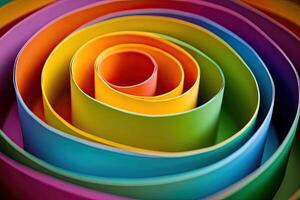 A close up of a rainbow colored paper flower photo