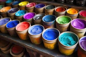 Colorful paint in a paint shop photo