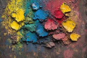 A painting of paint splattered on a wall photo