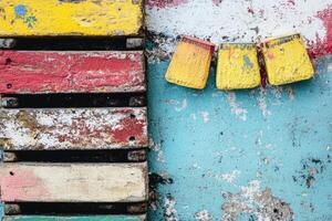 Colorful paintbrushes on a wall photo