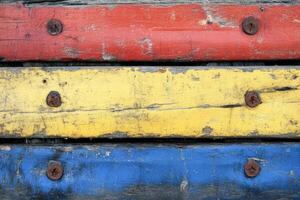 A close up of a colorful wooden bench photo