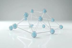Abstract molecular structure, light-blue spheres connected by transparent lines photo