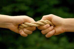 Two hands gripping a rope photo