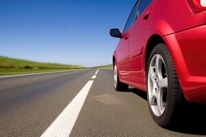 Red car on a sunny road photo