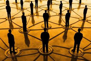 Networked figures in a golden network photo