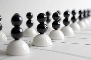 Organized black and white figures in rows photo