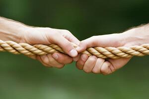 Two hands pulling on a rope photo