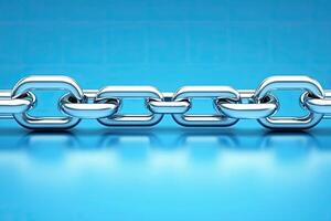 Steel chain links against a bright blue background photo