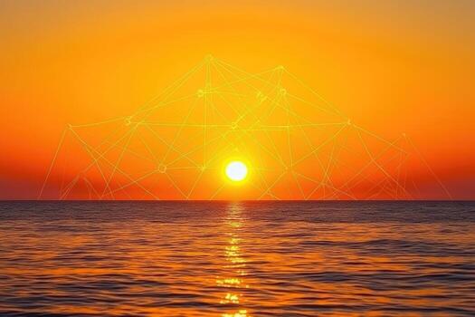 Sunset over the sea, abstract geometric design photo
