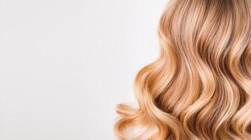 Luxurious pristine waves flowing gracefully, highlighting natural texture against blonde white background photo
